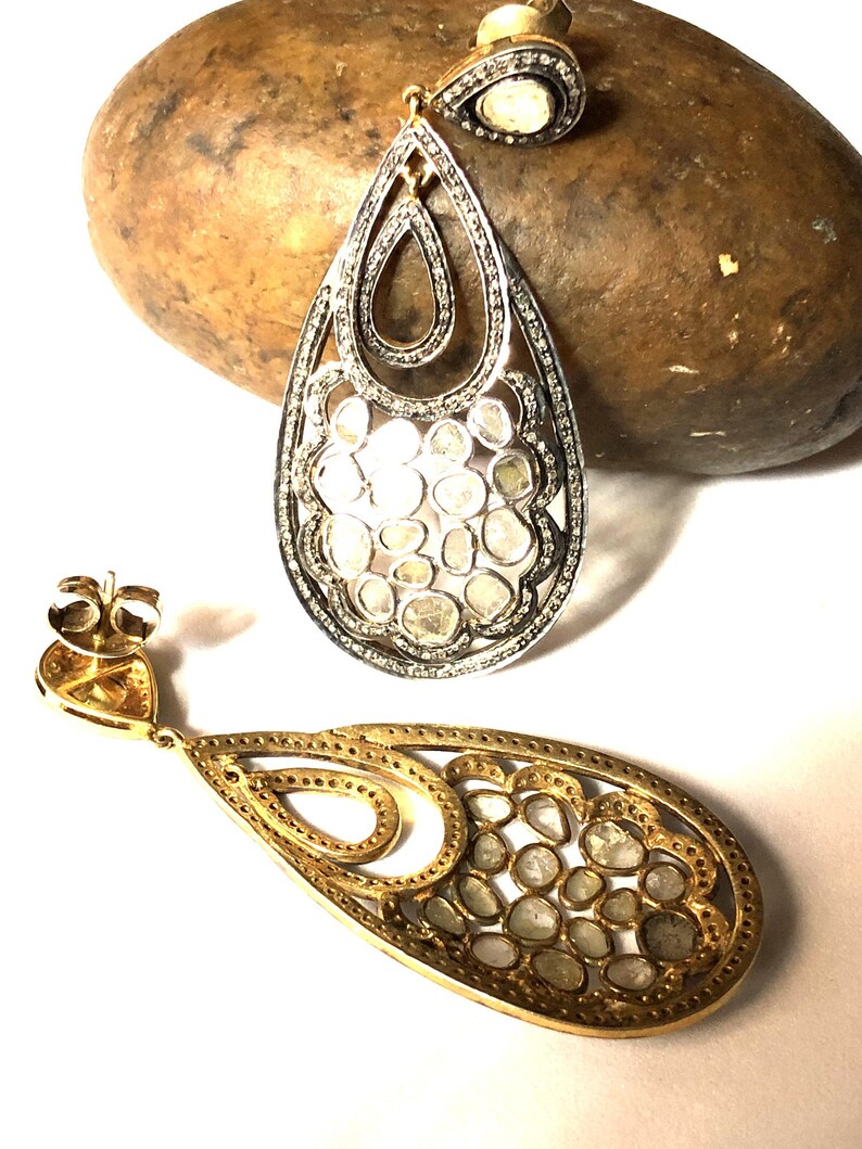 gold silver erring natural diamond earring,gold earring,,uncut diamond earring victorian jewelry,vintage fashion,wedding jewelry,fine