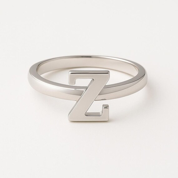 Simulated Diamond Initial Letter Z SS925 Ring with Z main image 1