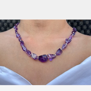 Collar de cuentas de amatista natural en forma de lágrima, joyería de cuentas de amatista, collar de pepitas de amatista, collar de amatista violeta