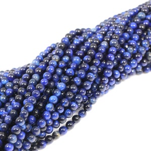 AAA Quality 15.5&#39;&#39; strand violet blue tiger eye, 4mm smooth round beads, Handmade jewelry.