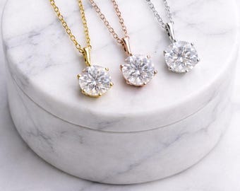 Moissanit Solitaire Anhänger | 925 Sterling Silber, Farbe D