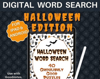 Rompecabezas de búsqueda de palabras de Halloween para tabletas digitales iPad y Android