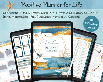 Digital Positivity Planner: Undated, 300 Stickers, 11 Sections (For Goodnotes, Noteshelf)
