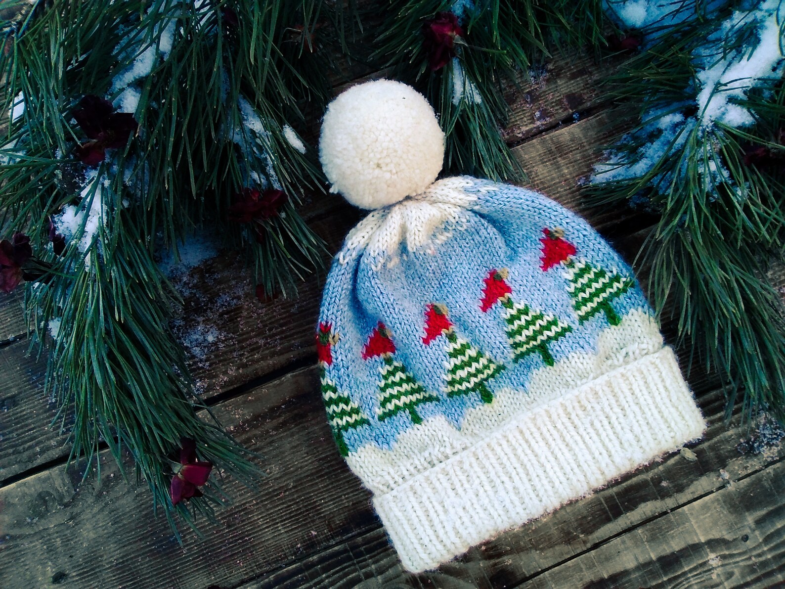 Christmas pine tree hat knitting pattern Knit hat with red Etsy