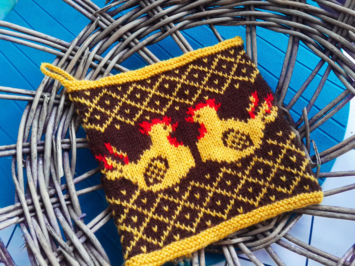 Oven mitts and pot holder knitting pattern Hen Oven mit farm Etsy