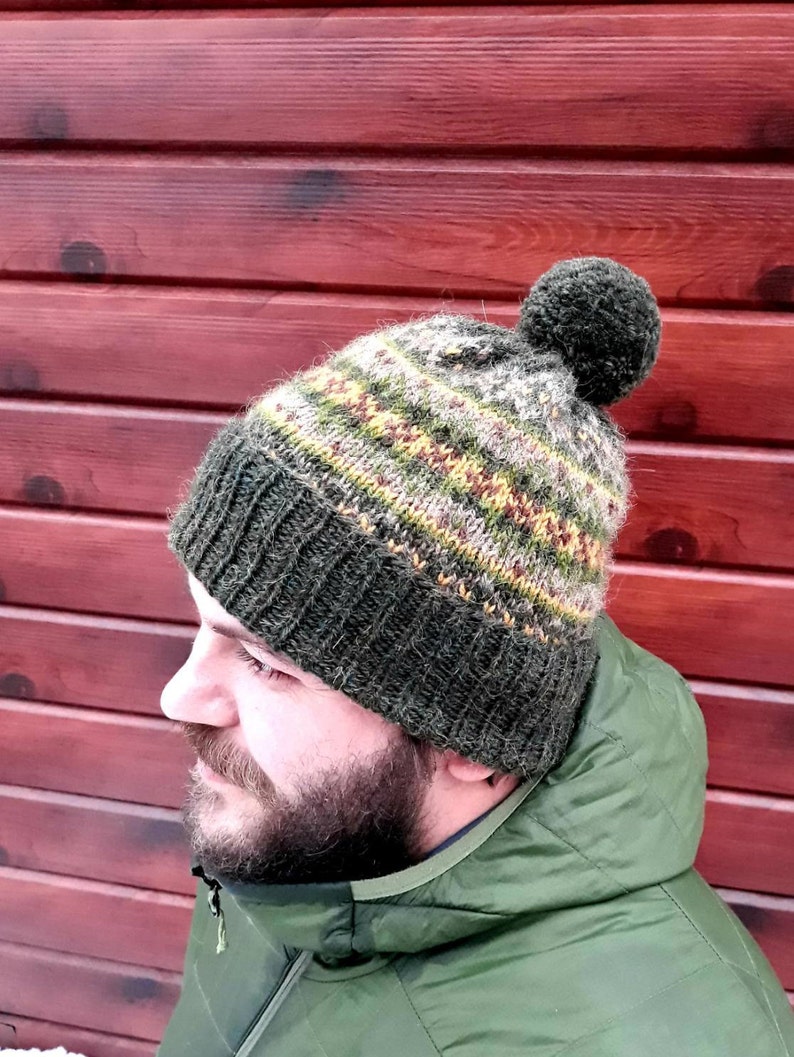 Fair Isle hat men knitting colorwork pattern Wool winter Etsy