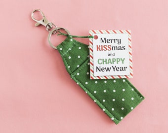 Christmas Bulk Gift Under 5 of Holiday Lip Balm Holder Keychain for Stocking Stuffer for Teacher Coworker Employee Babysitter Nurse Gift