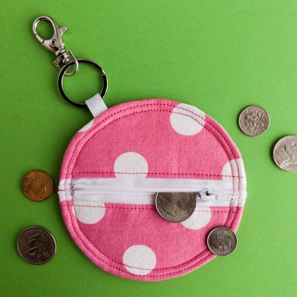 Pink Keychain - Change Purse - Lip Balm Holder - Round Zipper Pouch - Girls Coin Purse - Small Bestfriend Gift - Hair Stylist Gift Under 5