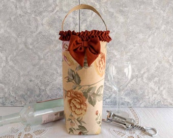 Wine Hostess Gift House Closing Present Vino Lovers Party Idea Reusable Floral Fabric Wine Bag