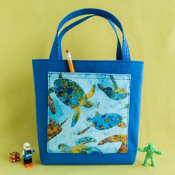Boys Small Tote for Toddler Toy Bag for Childs Mini Travel Carryall or Sea Turtle Beach Birthday Party Fabric Gift Bag for Library Book Bag