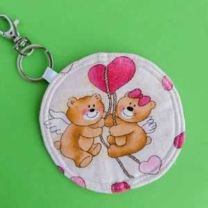 Small Pink Zipper Pouch for Girlfriend Teddy Bear Lover for Coin Purse Keychain for Babysitter Gift Girls Round Earbud Holder