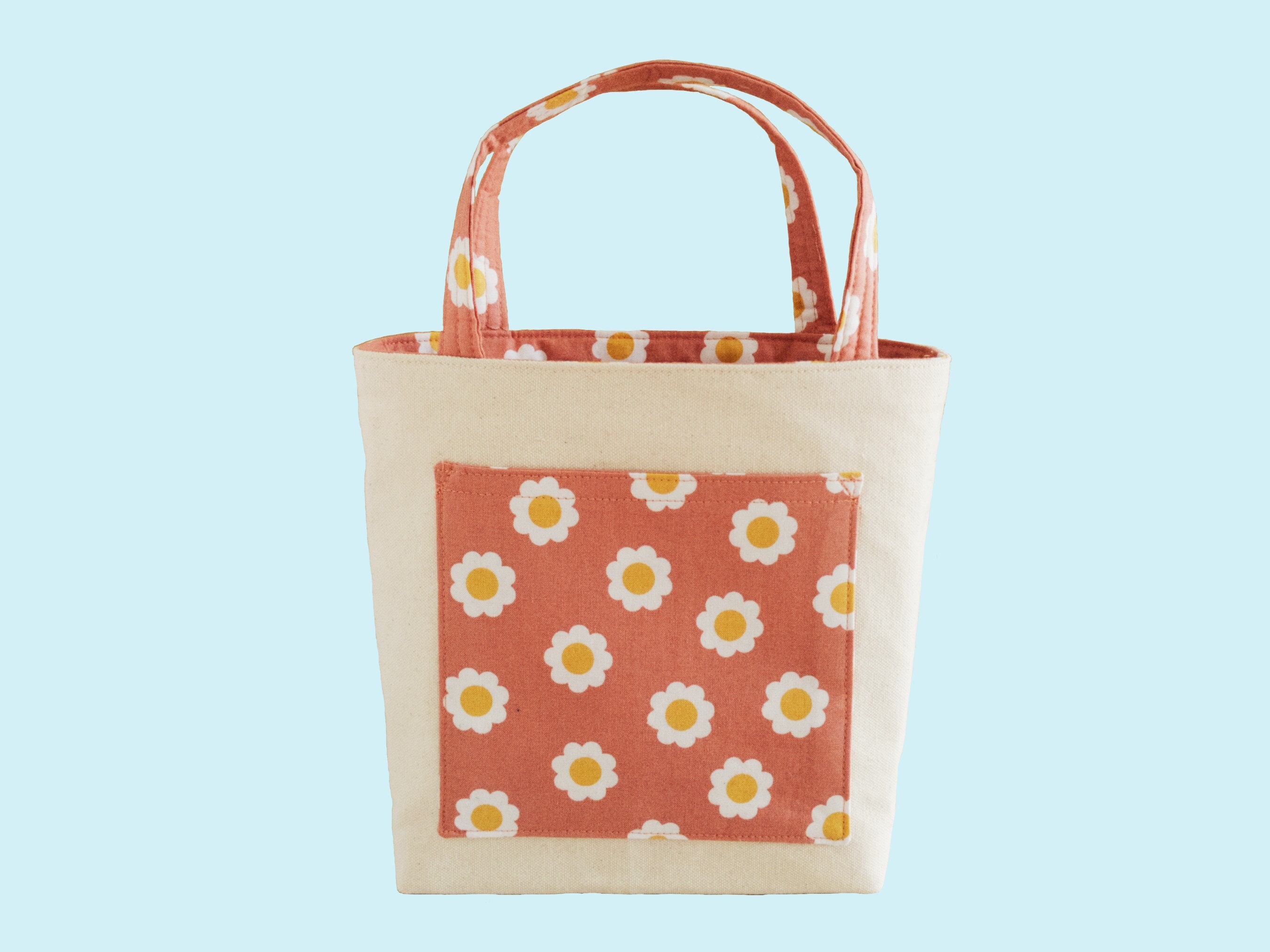 Small Tote Bag for Kids Cute Library Book Bag for Hippie Girls Tote with Pockets Mini Floral Craft Carryall for Tween or Big Sister Gift