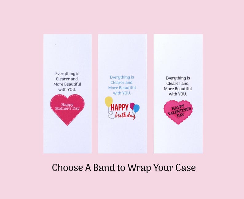 Puede incluir: Tres bandas rectangulares blancas con texto y gr&aacute;ficos. Las bandas tienen las frases "Todo es m&aacute;s claro y m&aacute;s hermoso contigo". Una banda tiene un coraz&oacute;n rosa con "Happy Mother's Day". Otra tiene globos y "Happy birthday". La &uacute;ltima tiene un coraz&oacute;n rosa con "Happy Valentine's Day".
