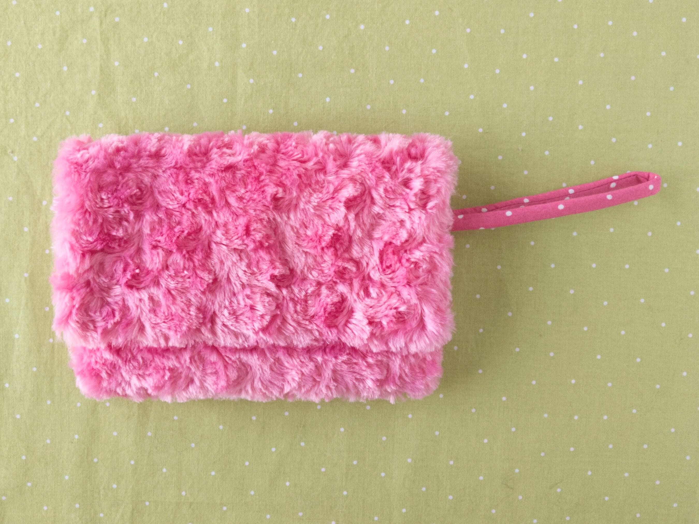 Girls Purse Pink Fur Wristlet Clutch Small Faux Fur Handbag 