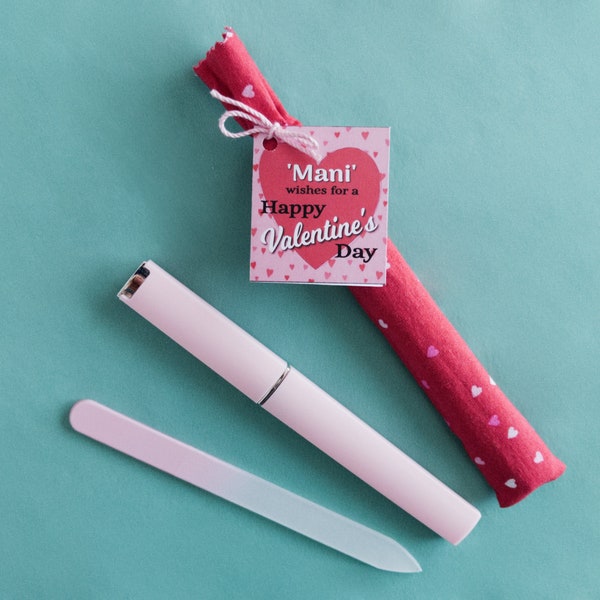 Valentines Gift Under 5 Dollar for Coworker Employee of Glass Nail Files with Case for Bulk Party Favors for Ladies Teen Daughter Galentines