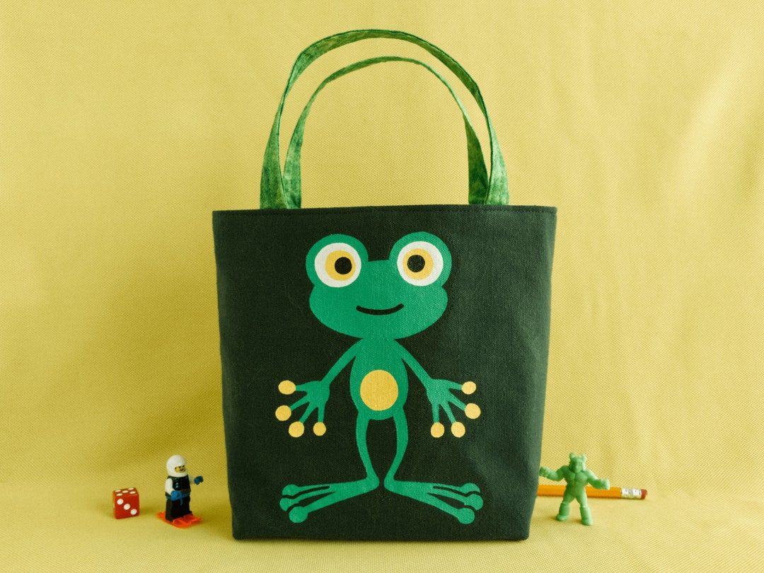 Frog Bag Kids Tote Small Green Library Bag Froggy Canvas Gift Bag