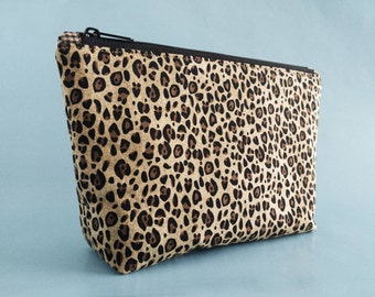 Leopard Makeup Bag - Cheetah Print Cosmetic Pouch - Girlfriend Sister or Mom Gift - Cute Travel Zipper Pouch - Toiletry Bag Women