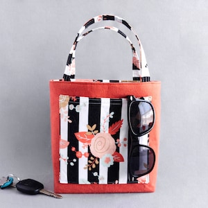 Burnt Orange Mini Tote - Canvas Small Project Bag - Tiny Yarn Bag - Mom or Grandma Gift Idea - Coworker Birthday Present - Bestfriend Gift