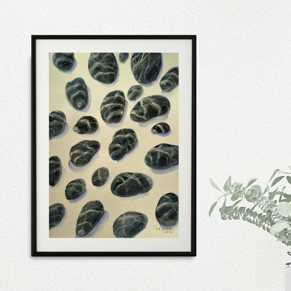 Zen Stones Watercolor 16.5" x 12" Zen Pebbles Painting - Zen Watercolor Rock Balancing Art - Zen Stacked Rocks Meditation Art Decor