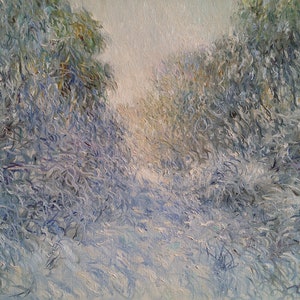 Snow Landscape Painting Original Oil 12&quot; x 16&quot; - Winter Landscape Snow Scene Painting Impressionism - Frosty Trees Painting Forest Painting