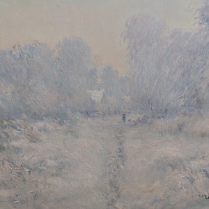 Snow Landscape Tonalism Painting Original Oil 14&quot; x 18&quot; - Winter Landscape Snow Scene Painting Impressionism - Frosty Trees Painting