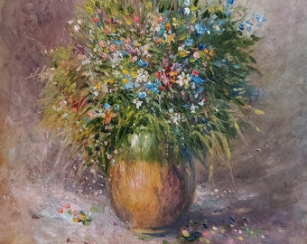 Flowers Vase Painting PRINT Giclée - Bouquet of Flowers Wildflowers Painting Still Life Impressionism Style