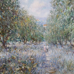 Olive Trees Painting Lavender Landscape 10&quot; x 12&quot; - Couple in Love Painting Provence Landscape - French Impressionism Rural Landscape