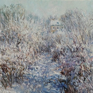 Winter Landscape Painting Original 8&quot; x 10&quot; - Snow Scene Painting French Impressionism - Snow Landscape Frosty Trees Painting Winter Tree