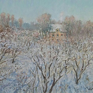 Snowy Trees Painting Original 8&quot; x 10&quot; - Winter Landscape Painting French Impressionism - Snow Scene Painting Snow Landscape Winter Trees