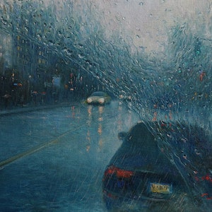 New York Painting Raindrops Painting 12&quot; x 16&quot; - Cityscape Painting Rain Manhattan Painting - Street Scene Rain City Impressionism Style