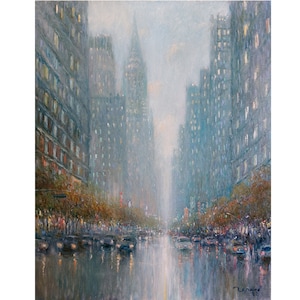 New York Painting 20&quot; x 16&quot; - Cityscape Painting Autumn Manhattan Painting - Street Scene Rain City - Skyline Painting Impressionism