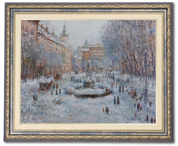 Winter Street Scene Cityscape Painting 14