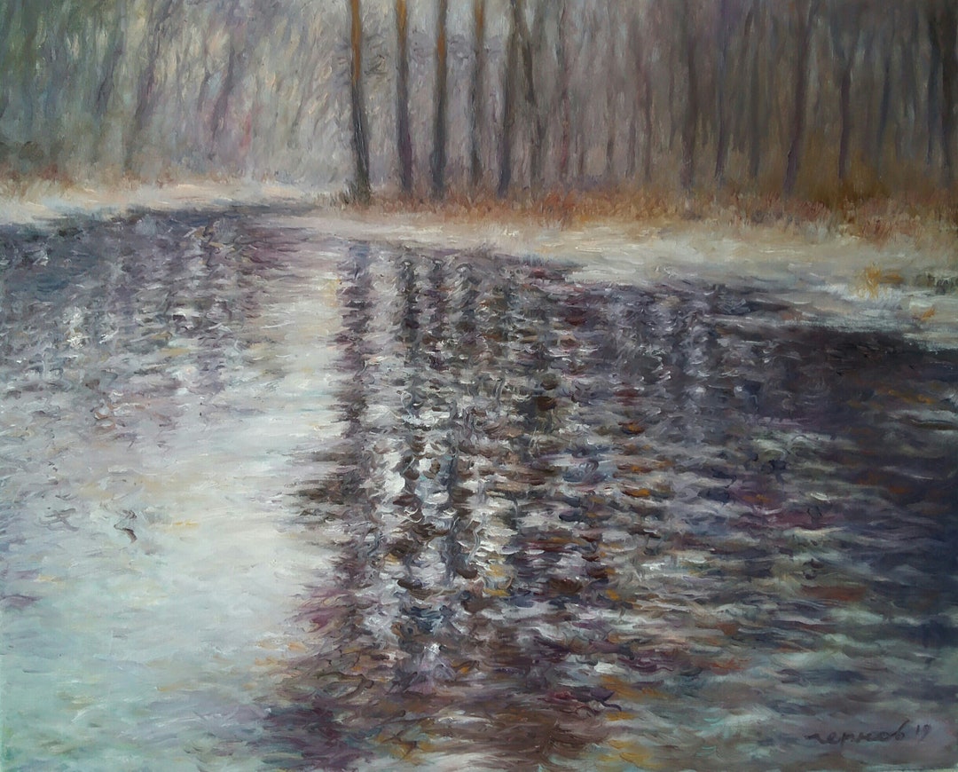 Winter River Landscape Painting Original 20 X 24 Riverscape Painting ...