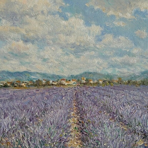 Lavender Field Painting Oil Original 10" x 14" - Provence Landscape French Impressionism - French Country Rural Landscape Small Landscape