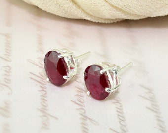 Echt Rubin Oval 9x7 Sterling Silber Ohrstecker, Ohrring Rubin Ohrstecker, Rubin Schmuck Art Deco Rubin Ohrstecker/Geschenk für sie Rubin Ohrstecker