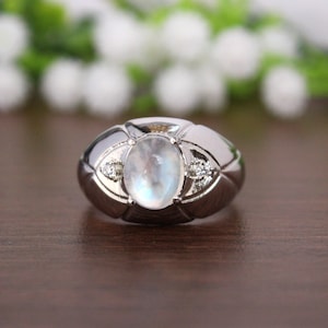 Rainbow moonstone dome ring, wide band ring,bold dome ring, cocktail ring, rainbow moonstone ring, chunky dome ring, basic bold ring, silver