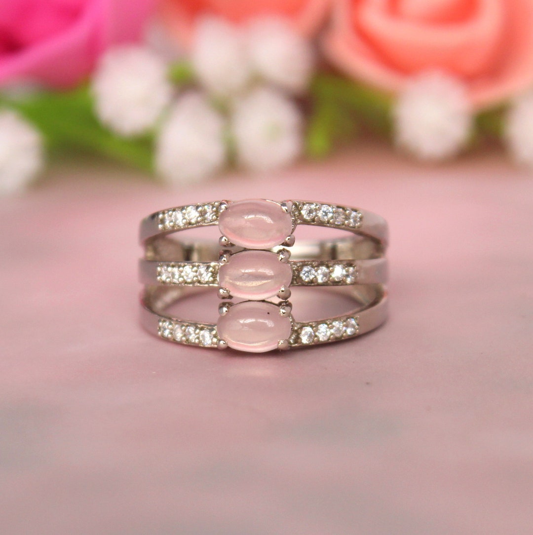 Multi Stone Statement Ring, Natural Rose Quartz Engagement Ring