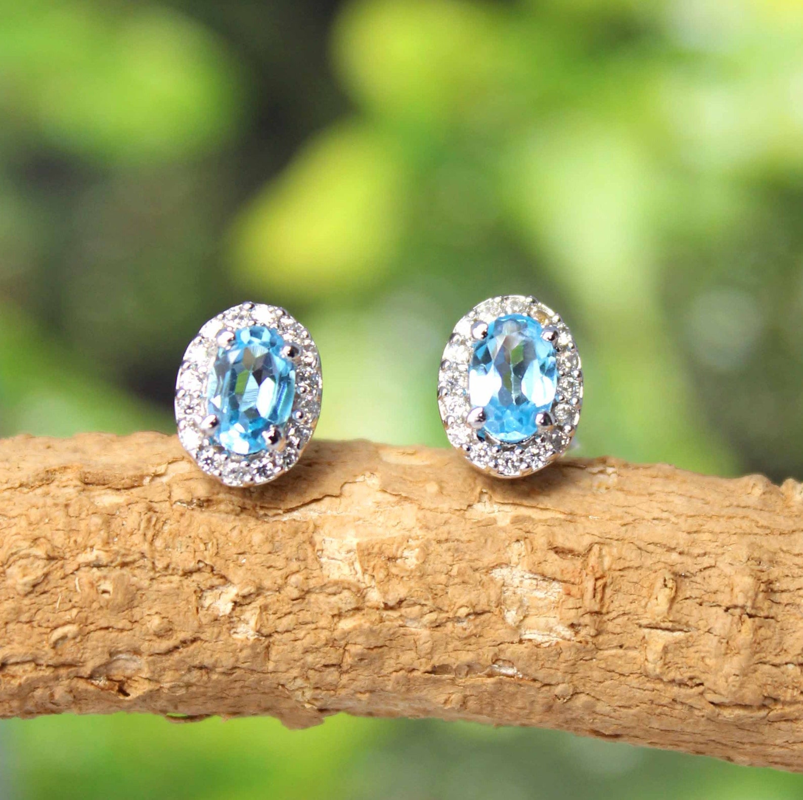 Blue Topaz Cluster Stud Earringsminimalist Topaz Etsy