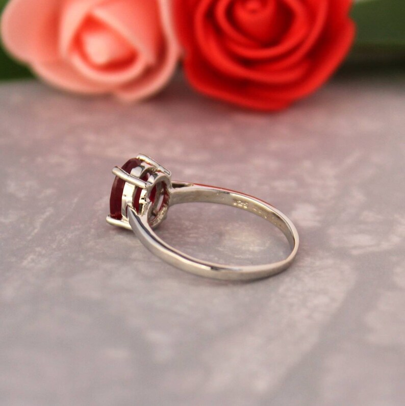 Anillo de rubí rojo 925 plata-ruby oval ovalable anillo-julio anillo de piedra de nacimiento-oval solitario ruby anillo-halo&zodiac anillo de rubí-genuino anillo de piedra preciosa imagen 8