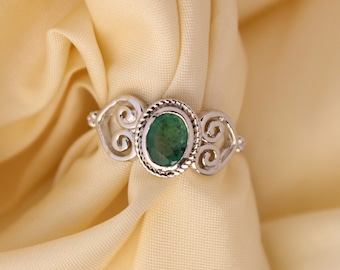 Natural Emerald Vintage Ring-Emerald Filigree Ring-925 Silver-Oval Zambian Emerald Ring-May Birthstone Ring -Victorian Ring-Promise ring