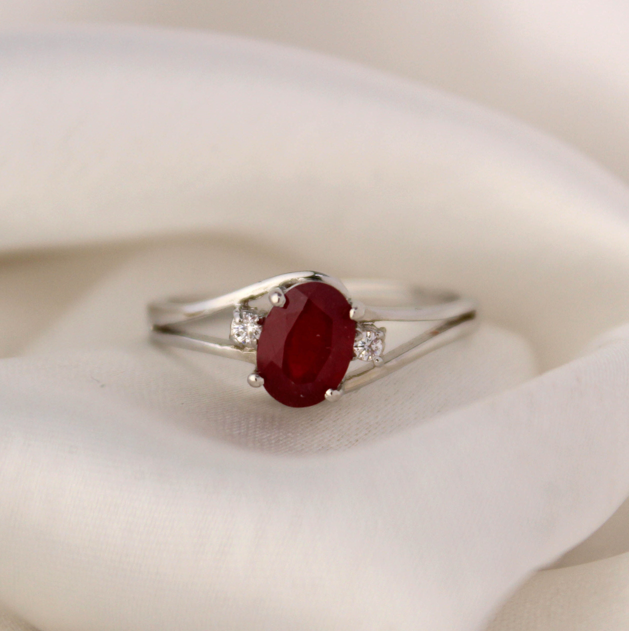 Sterling Silver Lab-Created Ruby Ring for Teenage Girls