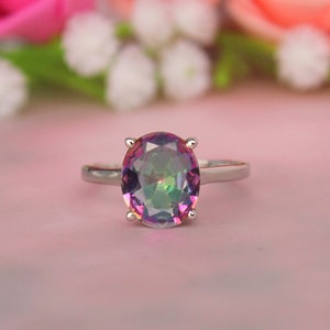 Mystic Aura quartz ring, Solitaire rings, oval mystic quartz ring,handmade ring, Mercury mystic quartz, silver ring, Angel aura quartz ring