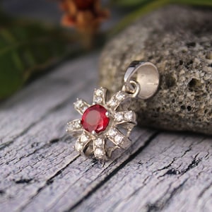 Ruby Pendant Charm -Minimal Ruby Charm Pendant 925 Silver-Ruby Round Tiny Art Deco Necklace-July Birthstone Pendant Charm-Real Ruby Pendant