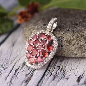 Garnet Pendant -Garnet Cluster Pendant-925 Silver-Garnet Minimalist Necklace-Garnet Charm Layering Pendant-Vintage style Pendant-Bridal Gift
