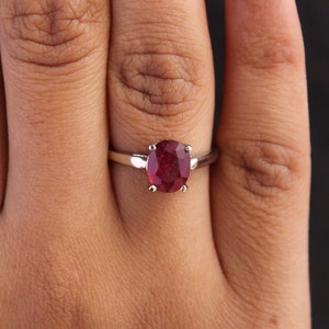 Anillo de rubí rojo 925 plata-ruby oval ovalable anillo-julio anillo de piedra de nacimiento-oval solitario ruby anillo-halo&zodiac anillo de rubí-genuino anillo de piedra preciosa imagen 3