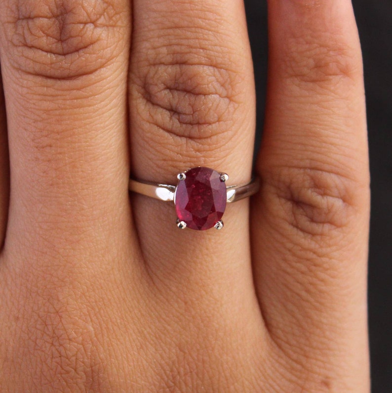 Anillo de rubí rojo 925 plata-ruby oval ovalable anillo-julio anillo de piedra de nacimiento-oval solitario ruby anillo-halo&zodiac anillo de rubí-genuino anillo de piedra preciosa imagen 3