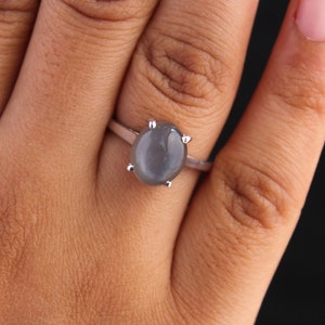 Grey moonstone 925 Handmade Silver ring-Simple Moonstone Solitaire Ring-Moonstone Cabochon Ring-June Birthstone Ring-Vintage moonstone Ring