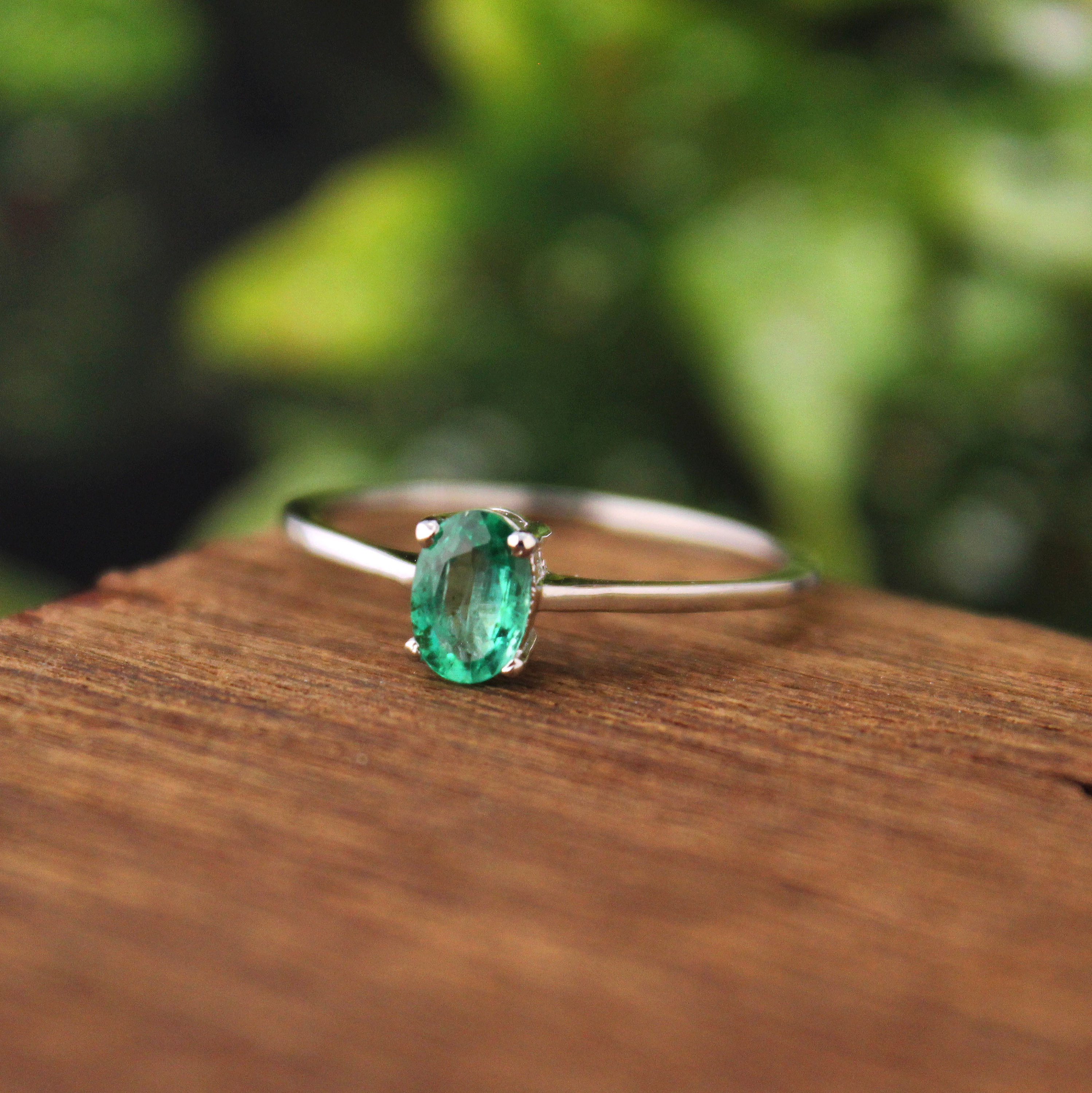 Natural Emerald Silver Ring-emerald Oval Minimalist Stack Ring 925 ...