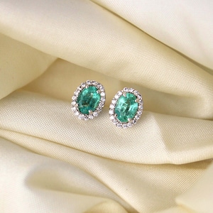 Natural Emerald Cluster Earrings Stud-Emerald Minimalist Stud Earrings-Real Emerald 925 Silver Stud-May Birthstone Earrings-Vintage stud