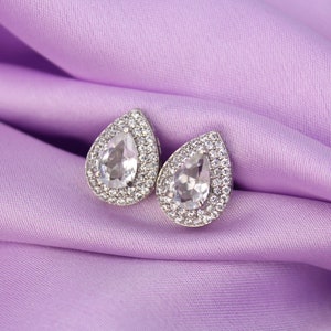 White Crystal quartz Stud-Crystal Quartz Silver Earrings-Statement Crystal Stud-Pear Crystal Quartz Stud Earring-Bridal Gift-Bridesmaid Gift